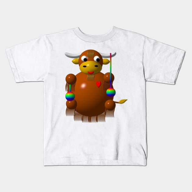 Cute Yak With Yo-Yo's Kids T-Shirt by CuteCrittersWithHeart